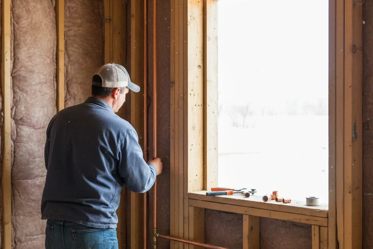 Licensed plumber running new copper supply lines in a Emmett home